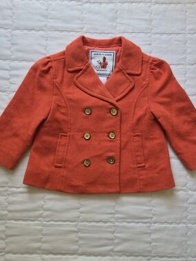 Janie and Jack Girls' Orange Double-Breasted Wool Coat